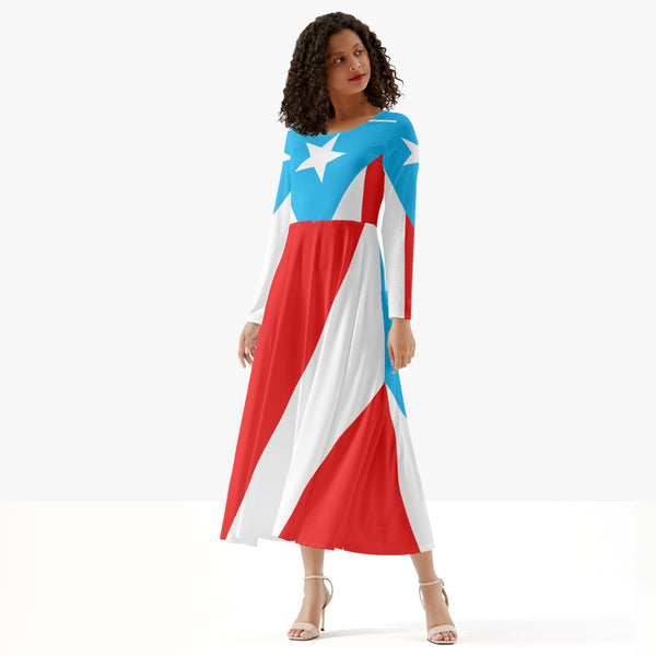 Puerto Rico Light Blue Flag Women’s Long-Sleeve One-piece Dress