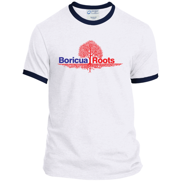 Boricua Roots Blue & Red Logo PC54R Port & Co. Ringer Tee - PR FLAGS UP