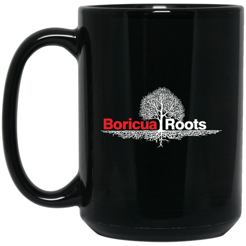 Boricua Roots BM15OZ 15 oz. Black Mug - PR FLAGS UP