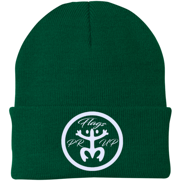 PR Flags Up Circle Logo White CP90 Port Authority Knit Cap - PR FLAGS UP