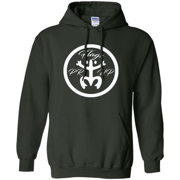 PR Flags Up Circle Logo White Pullover Hoodie 8 oz - PR FLAGS UP