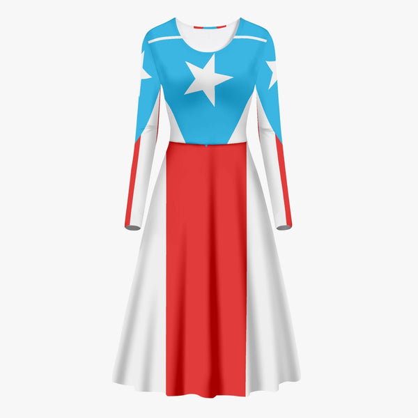 Puerto Rico Light Blue Flag Women’s Long-Sleeve One-piece Dress